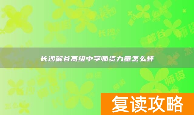 长沙麓谷高级中学师资力量怎么样